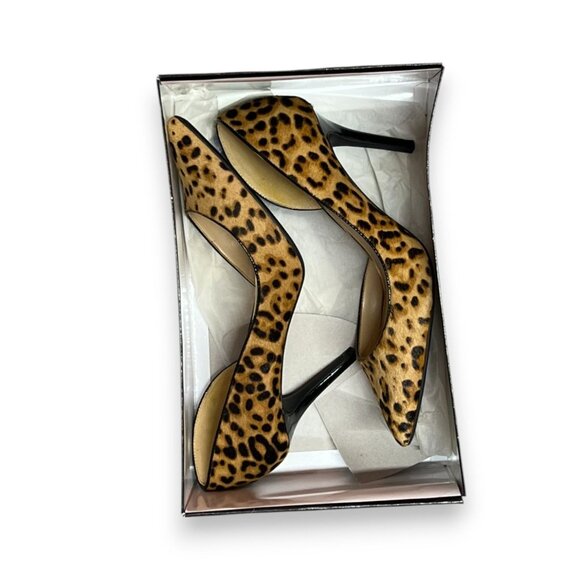 Jessica Simpson Leopard Print Pointed-Toe Heels 3.5" Stiletto Black & Tan Faux F - Picture 8 of 10